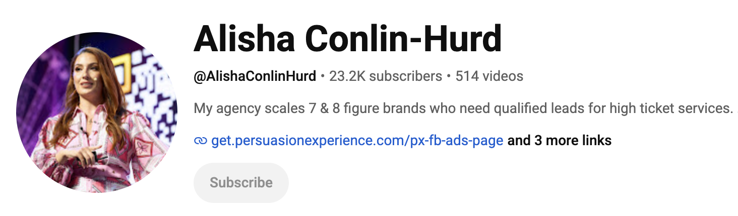 Alisha Conlin-Hurd YouTube channel, 23.2K subscribers