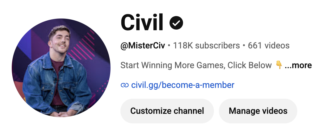 Civil YouTube channel, 118K subscribers